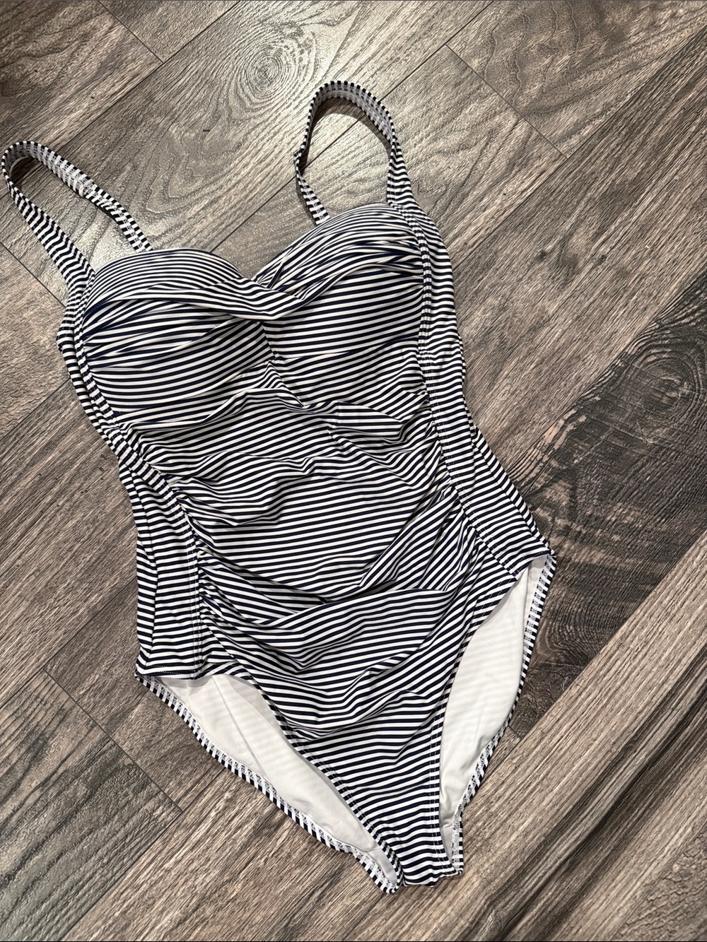 Niptuck swim navy blue white stripes One Piece Swimsuit - Size 8 gently used